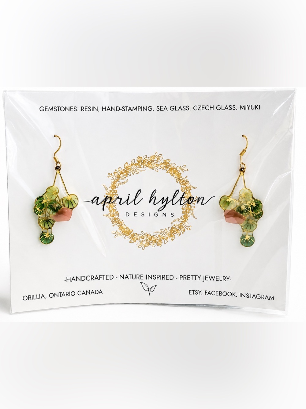 April Hylton Designs Vintage Inspired Green Floral Resin Drop Earrings NWT - Picture 5 of 6